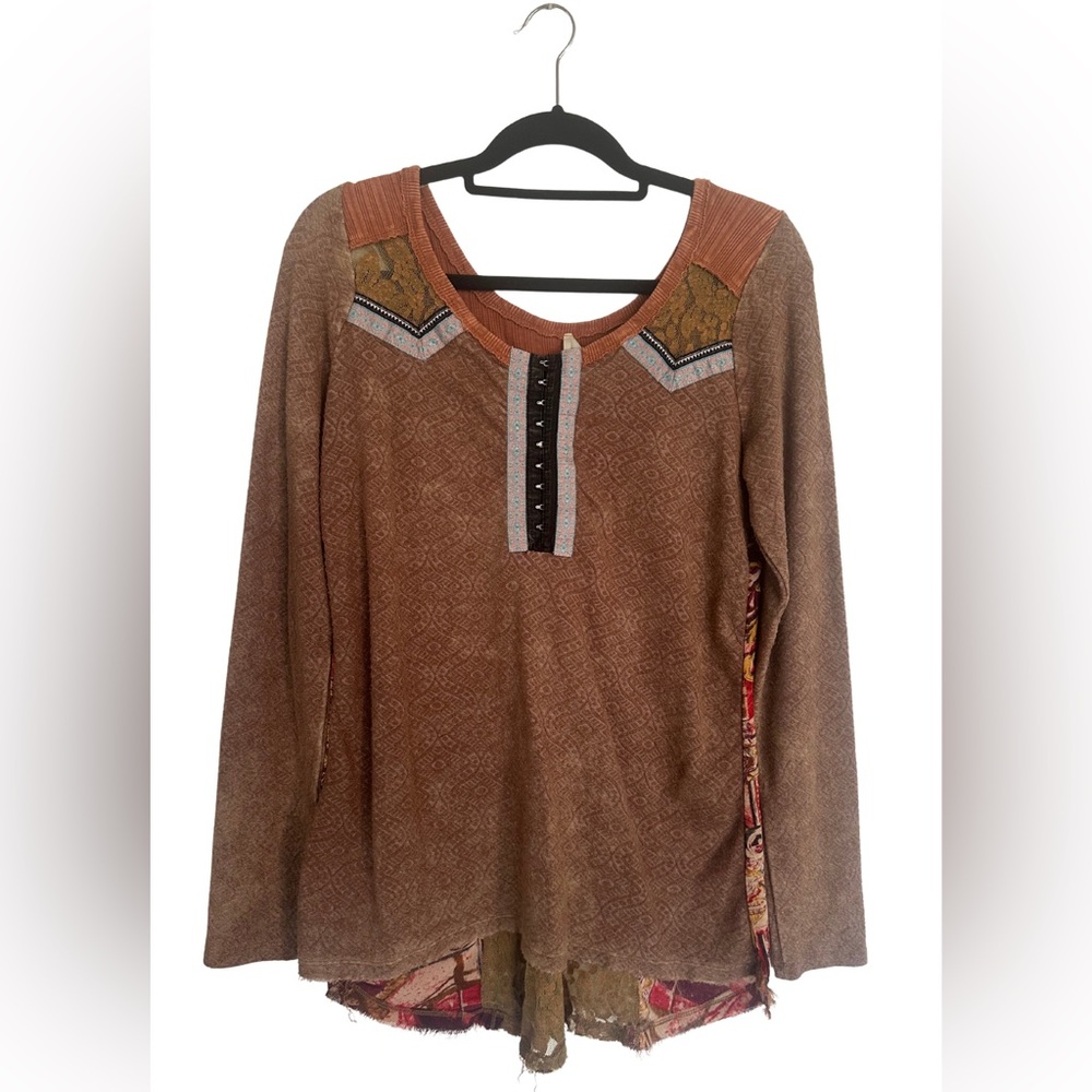 BKE Boho Patchwork‎ Long Sleeve Top – Size S